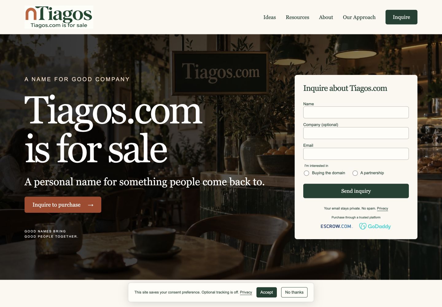 Tiagos.com current website preview