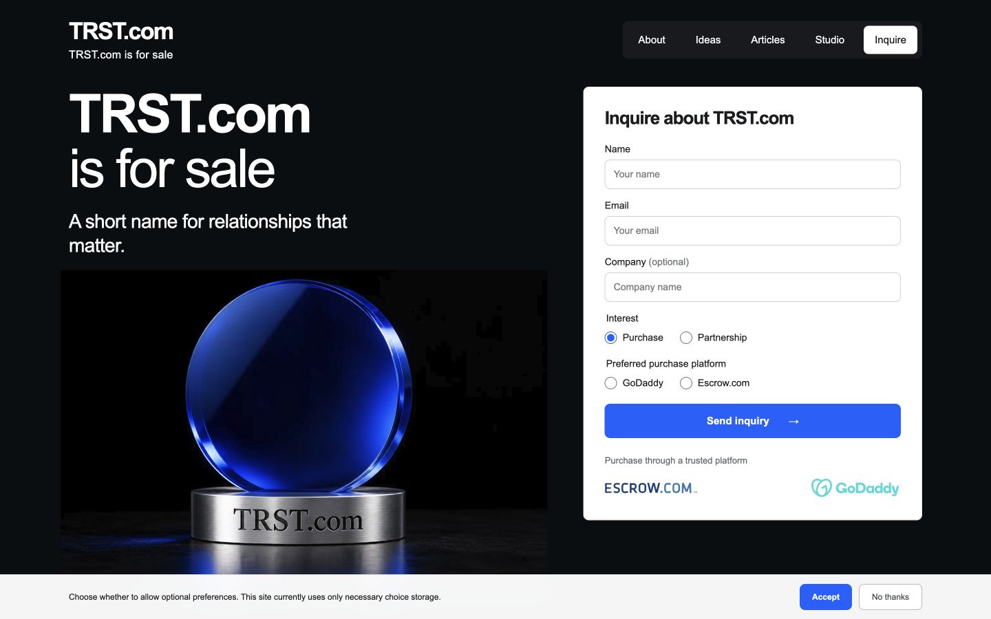Screenshot of the actual TRST.com homepage
