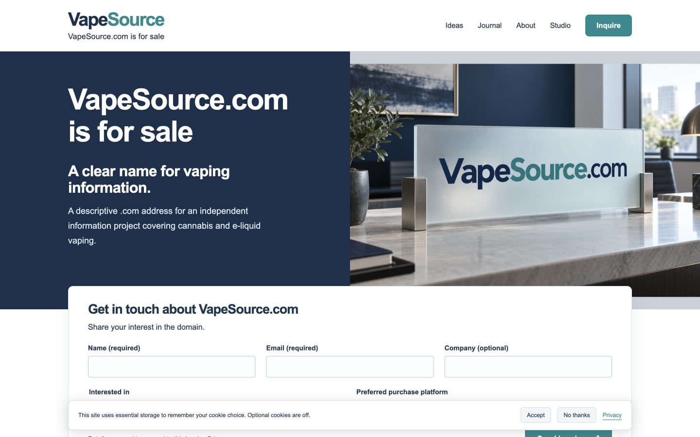 Screenshot of the actual VapeSource.com homepage