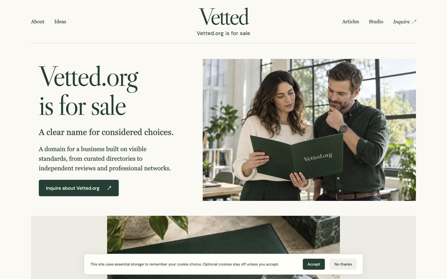 Screenshot of the actual Vetted.org homepage