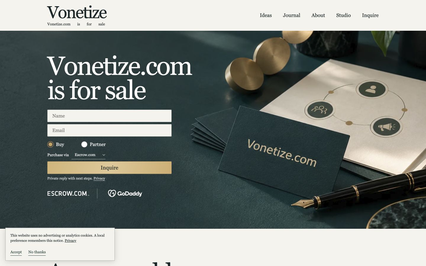 Screenshot of the actual Vonetize.com homepage