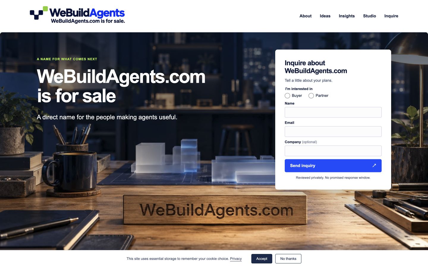 Screenshot of the actual WeBuildAgents.com homepage