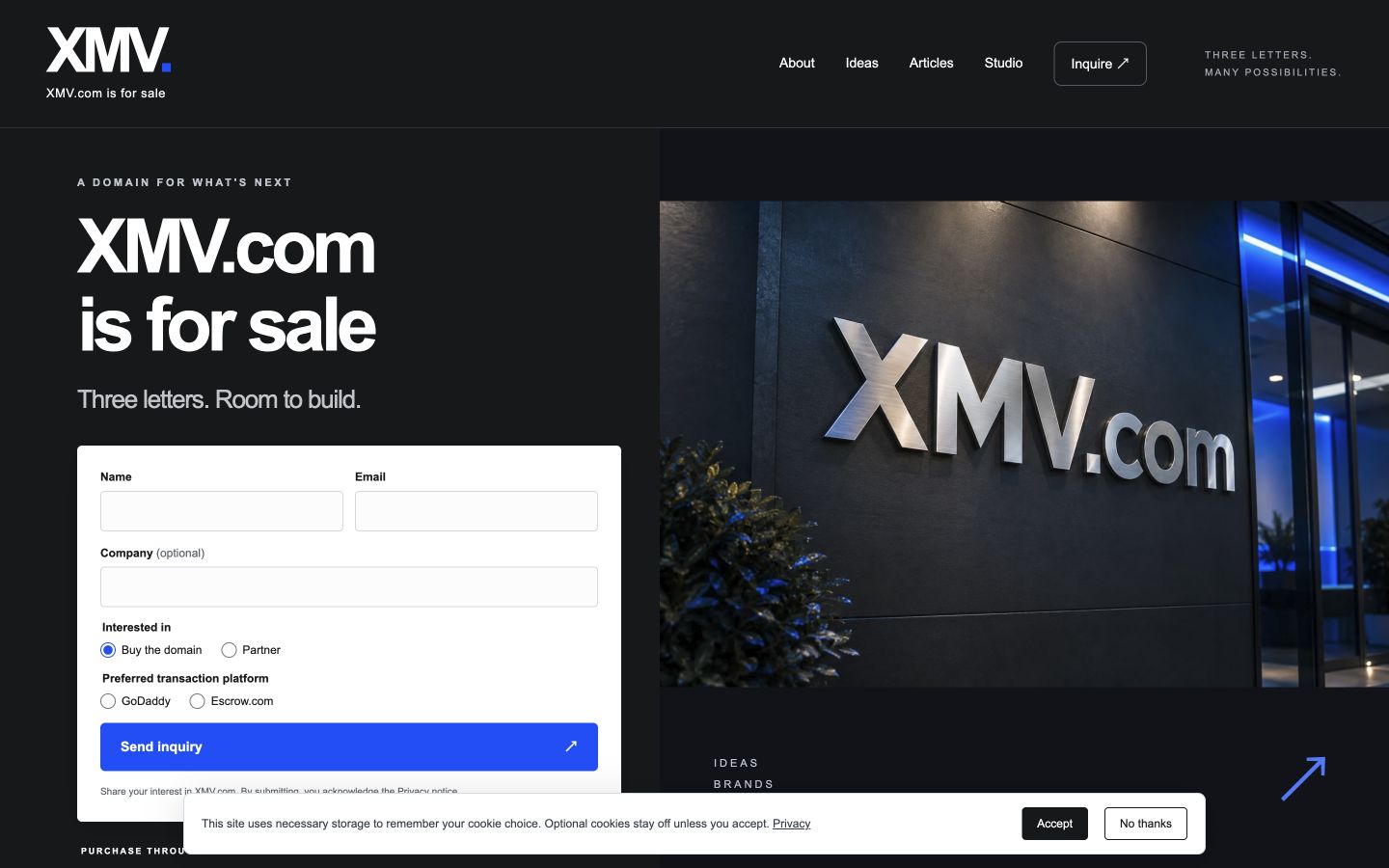 Screenshot of the actual XMV.com homepage