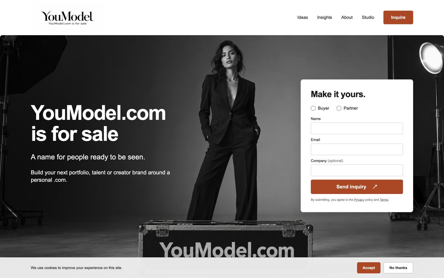Screenshot of the actual YouModel.com homepage